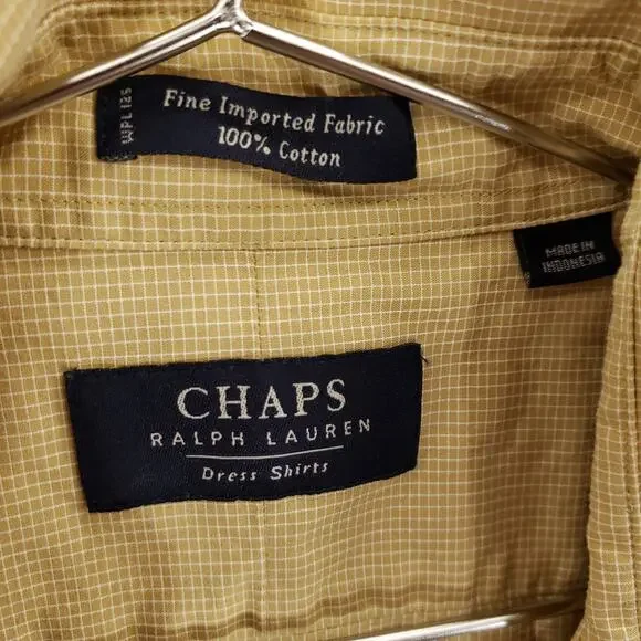 Vintage Chaps Ralph Lauren Dress Shirt Mens Extra Large Tan Check Button Up Top - Picture 6 of 11